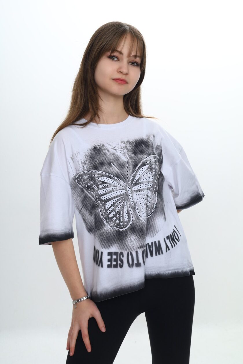 T-shirt dla dziewczynki z nadrukiem-9010