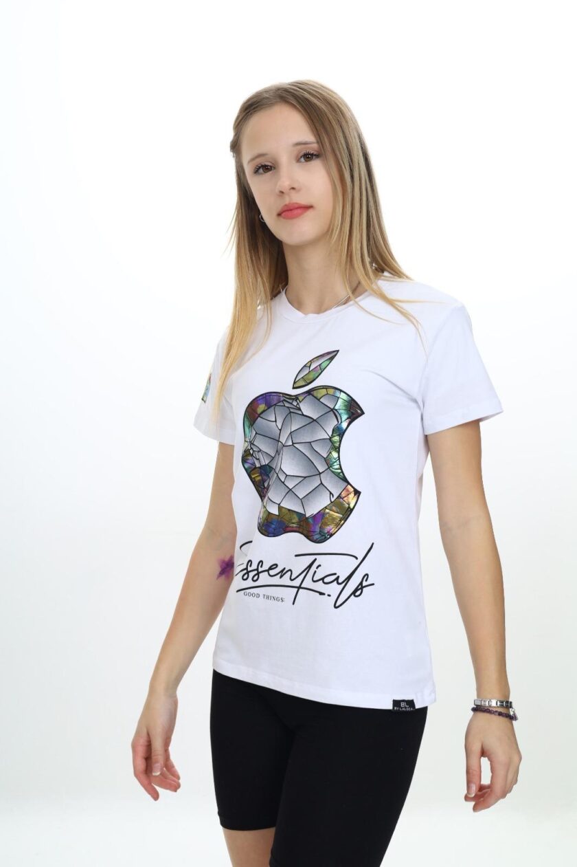 T-shirt dla dziewczynki z holograficznym nadrukiem-8985 - obrazek 2