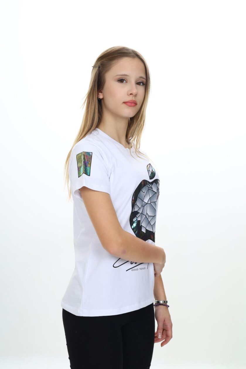 T-shirt dla dziewczynki z holograficznym nadrukiem-8985 - obrazek 4