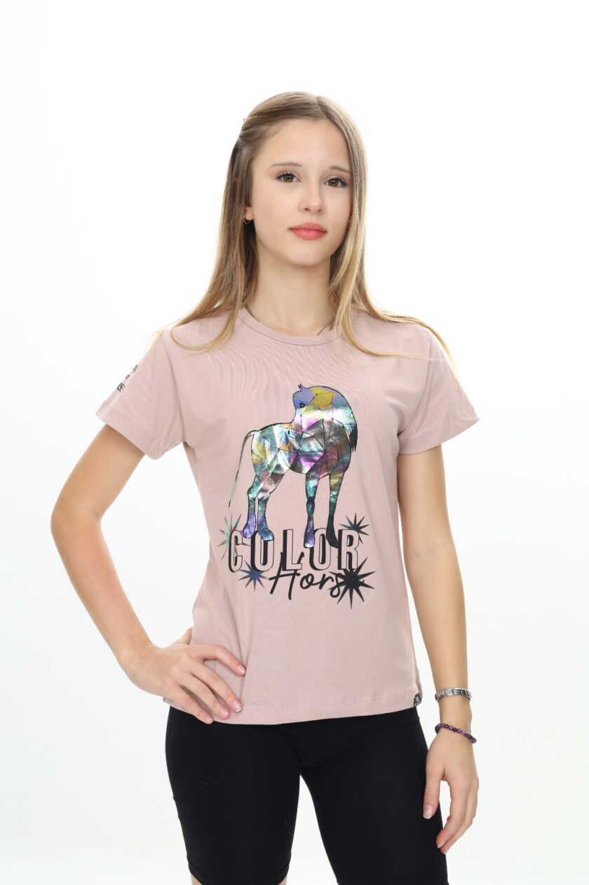 T-shirt dla dziewczynki z holograficznym nadrukiem-8987