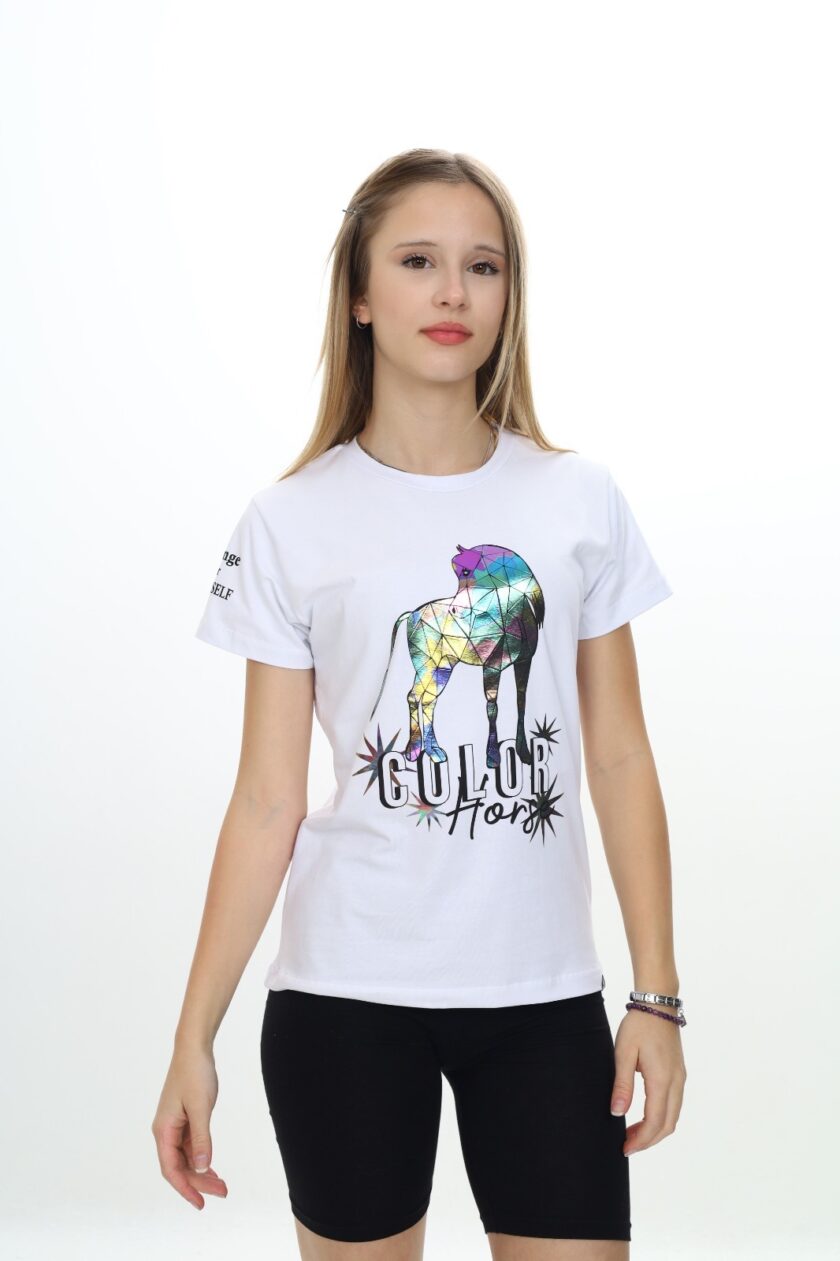 T-shirt dla dziewczynki z holograficznym nadrukiem-8987